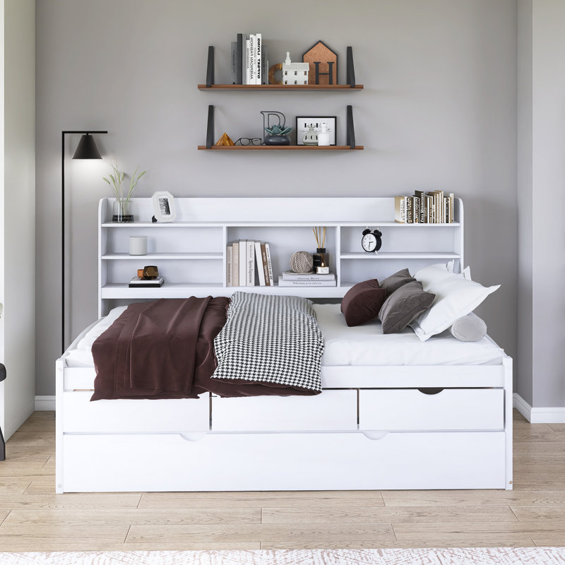 Wood Captain Bed With Trundle,Drawers, Twin, White