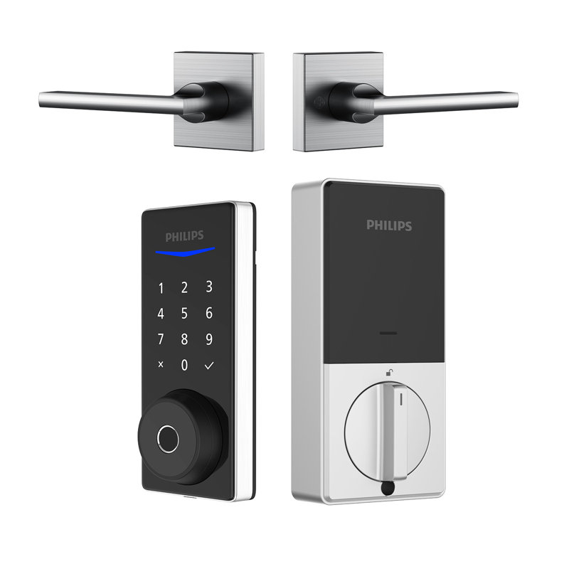 Serrure à pêne dormant intelligent Philips Wi-Fi avec plusieurs méthodes d'accès, y compris lecteur d'empreintes digitales avec levier