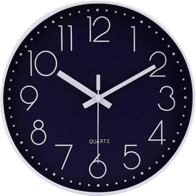 Jomparis 12 Inch Silent Non-Ticking Battery Operated Quality Quartz Round Wall Clock Navy Blue Color Modern Decor Clock For Home Office Bedroom Classroom
