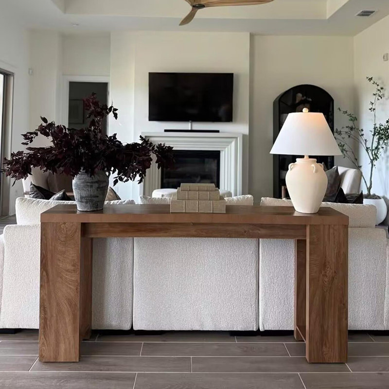 Retro-style solid wood rectangular console table, 29.5" H x 78.7" W x 13.8" D