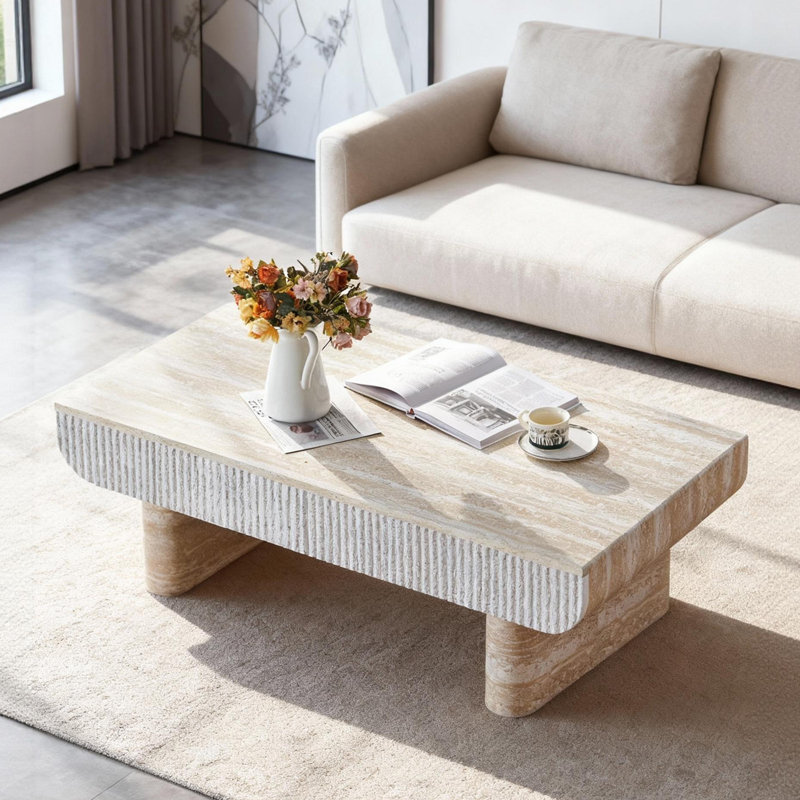 Coffee Table With Faux Marble Tabletop, Mid Century Modern Coffee Table