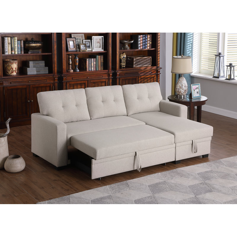 Upholstered L-Shaped Sectional Reversible, Beige Cotton