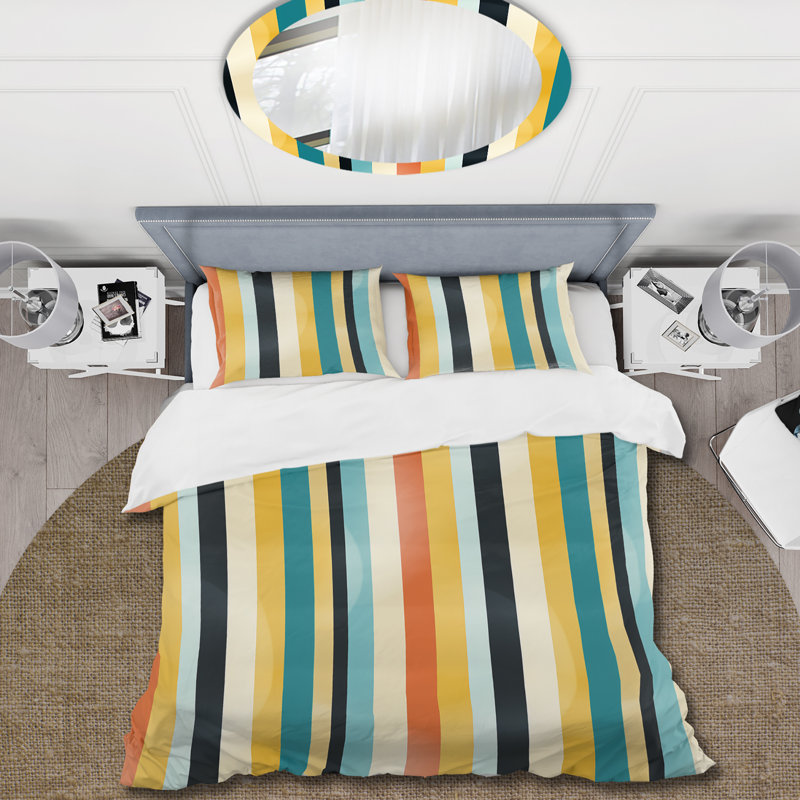 Amile Midcentury Stripes Revived - Ensemble de housse de couette Midcentury - Microfibre de polyester