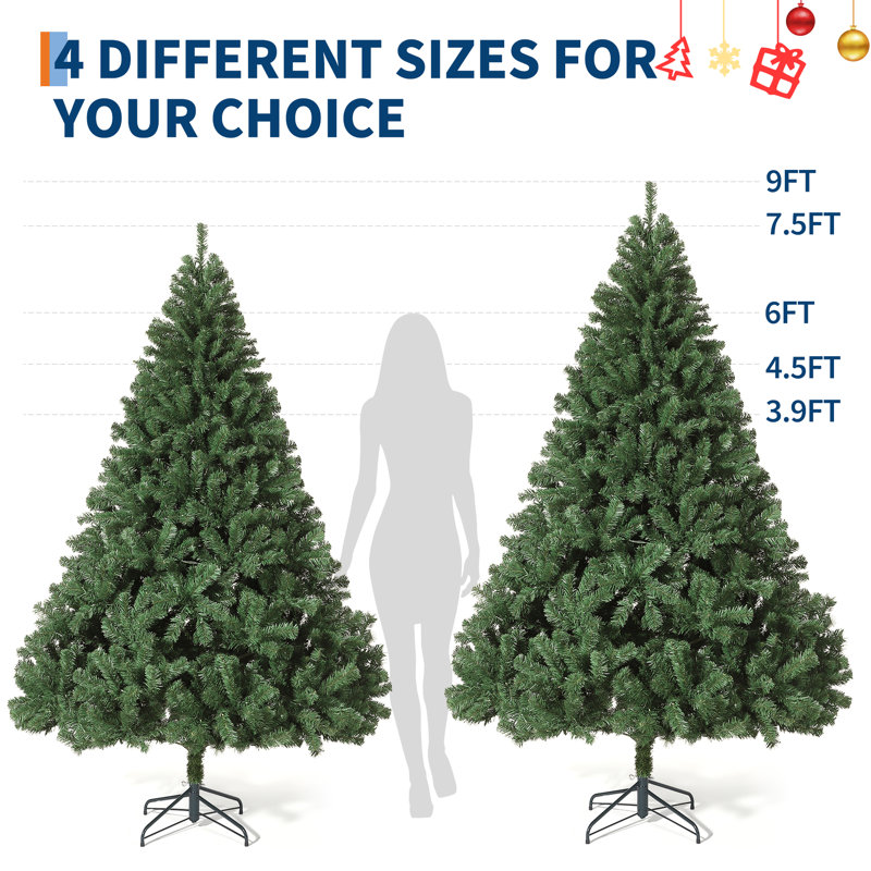Arbre de Noël artificiel pour la maison, le bureau, la décoration de fête avec 1400 branches, assemblage facile, charnières en métal et base pliable