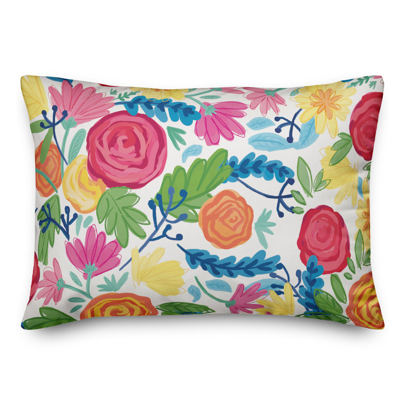 Bright Flowers 12 Outdoor Rectangular Pillow Cover & Insert, Pink