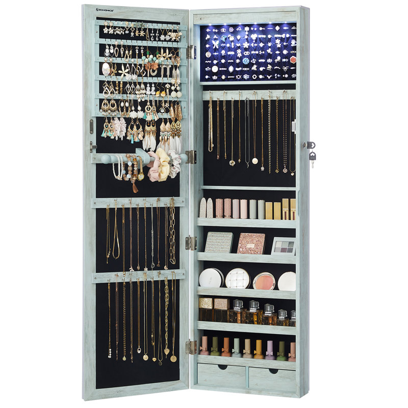 Armoire à bijoux avec miroir à suspendre, Vert rustique