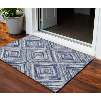 HomeRoots 3' X 5' Navy Blue And Sky Blue Geometric Washable Indoor Outdoor Area Rug