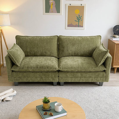 Canapé moderne en chenille - canapé compact à 2 places avec deux ports de chargement USB et poches latérales - Petit canapé pour chambre, bureau, appartement - Doux, durable, peu encombrant
