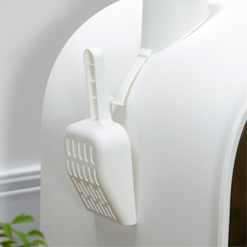 Bac à litière pour chat avec couvercle, 17 po x 17 po x 18,5 po, blanc. Crée un espace confortable et sans odeur. Filtre désodorisant, plateau amovible pour environnement frais et privé.