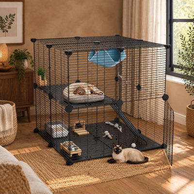 Medium Indoor Cat Cage Supplied with a Hammock and Anti-Tip Kit