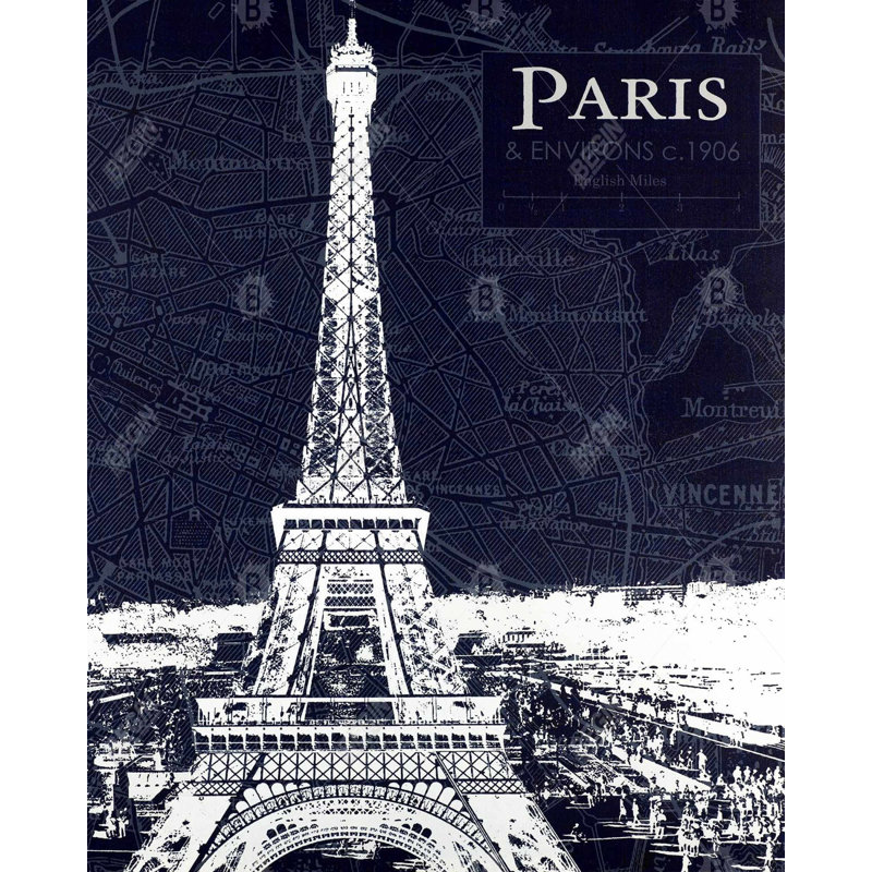 Impression sur toile Paris et Tour Eiffel - Toile encadrée industrielle blanche