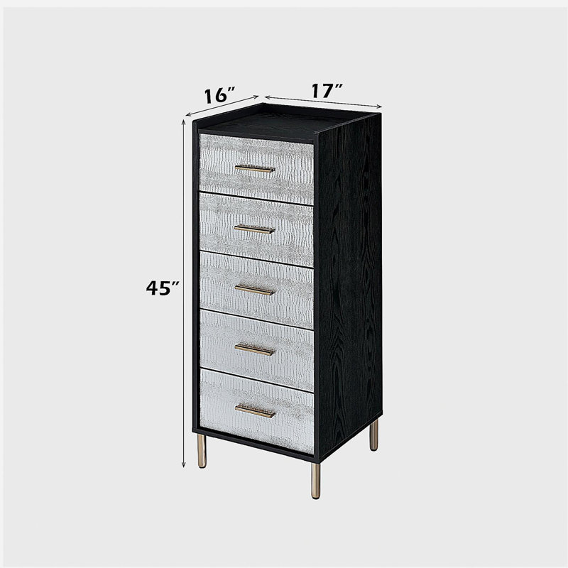 Armoire à bijoux Myles à finition noire, argentée et dorée