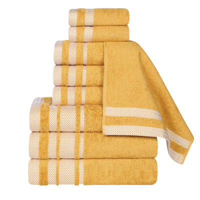 Bonnetsville Hays Cotton Solid Plush Soft Absorbent Medium Weight 9 Piece Bathroom Towel Set