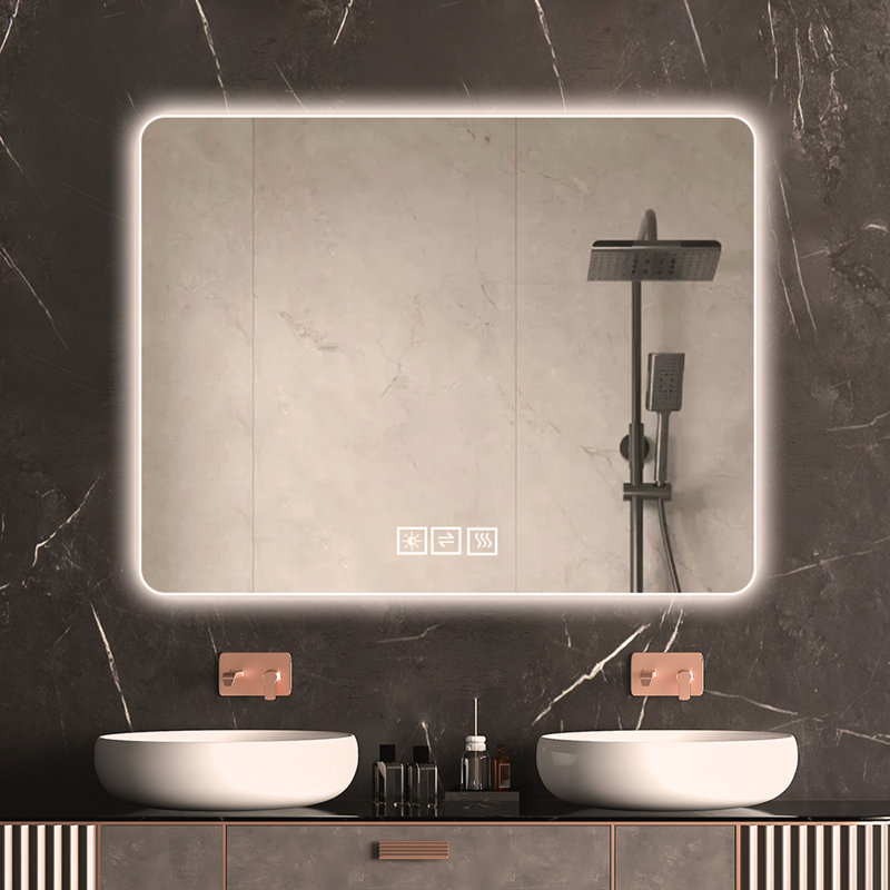 Miroir de salle de bain avec lumières DEL à l'avant et à l'arrière, 3 couleurs et 5 niveaux d'intensité réglable