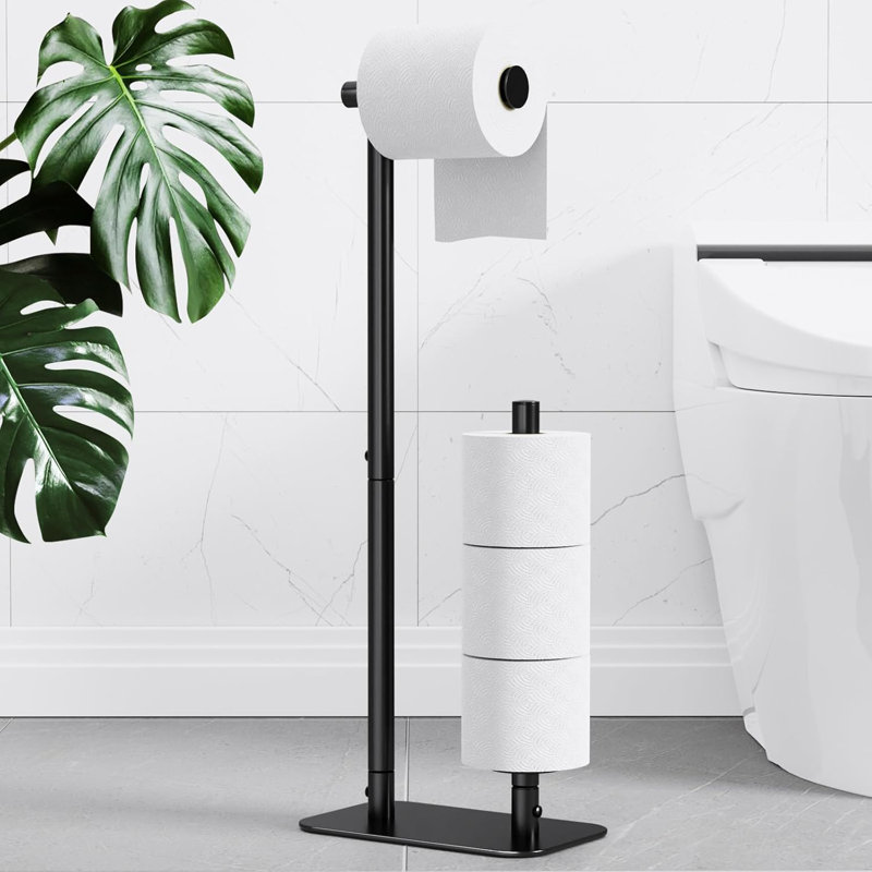 Porte-papier hygiénique sur pied - Porte-papier hygiénique grande capacité pour 4 rouleaux, support de papier hygiénique antirouille avec base antidérapante, noir, moyen