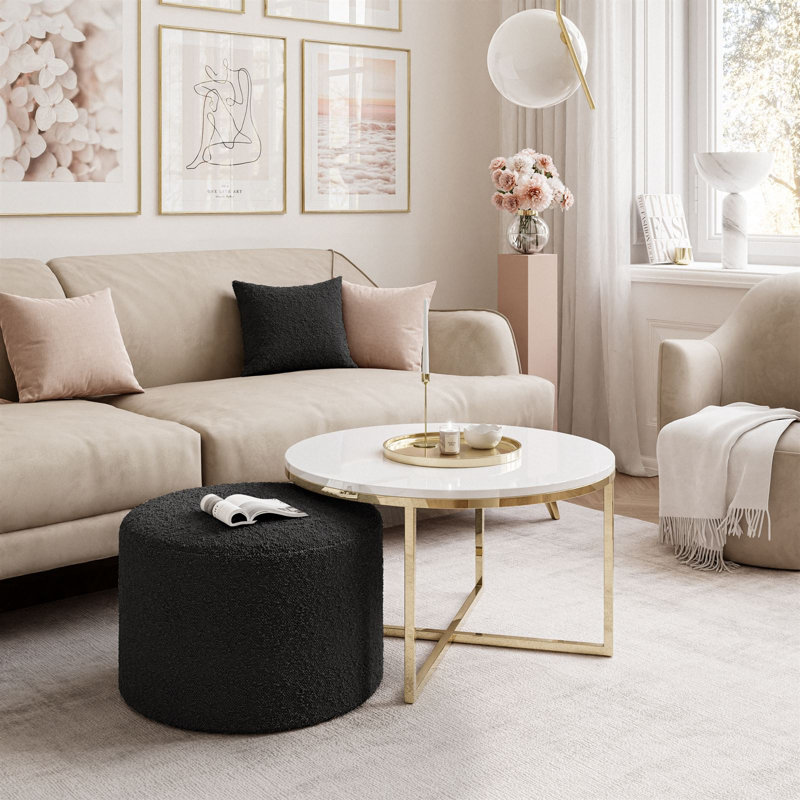 Kaulton Coffee Table, Wood, Gold chrome/White high gloss/Black