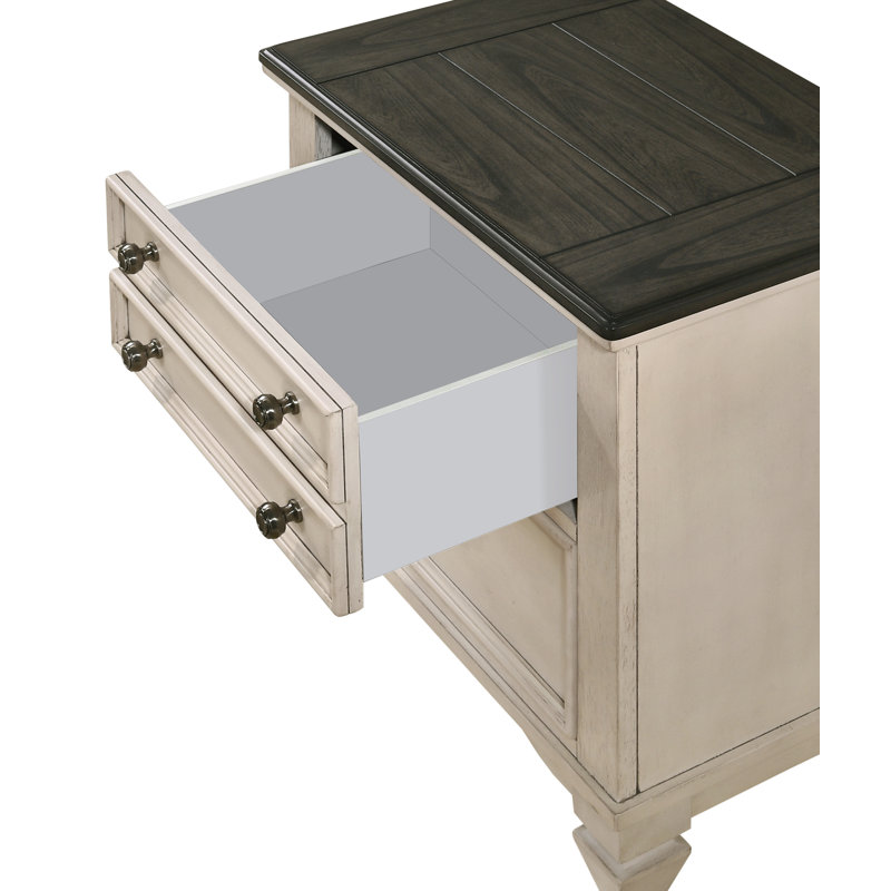 Ensemble de chambre à coucher à très grand lit 6 pièces Azmeena crème / brun: lit, commode, miroir, 2 tables de chevet, commode