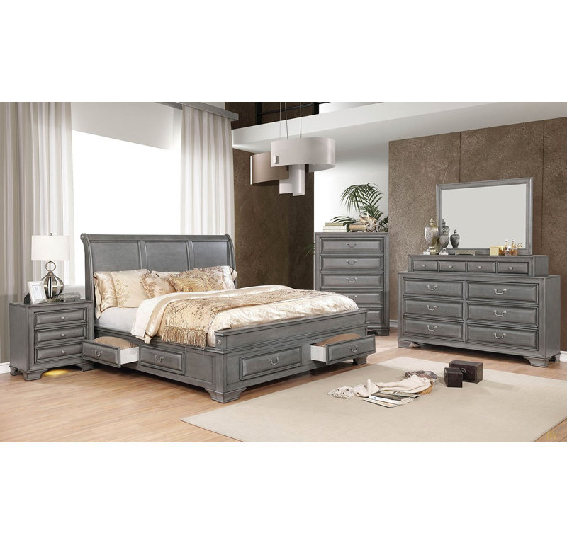 Table de chevet en bois massif 1 pièce Nickel, Gris