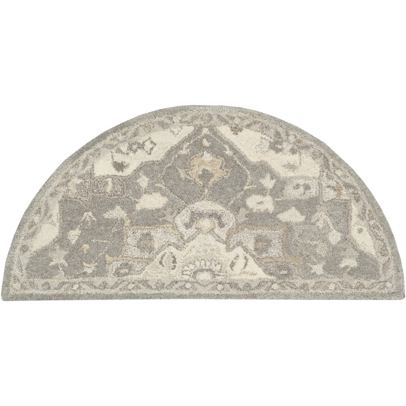 Burkholder Oriental Hand-Tufted Wool Charcoal/Taupe Area Rug, Semi Circle 2' x 4'