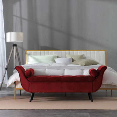 Vintage Tufted Bench, Velvet Upholstered Storage Ottoman With Classic Retro Design, Mid-Century Modern Footstool