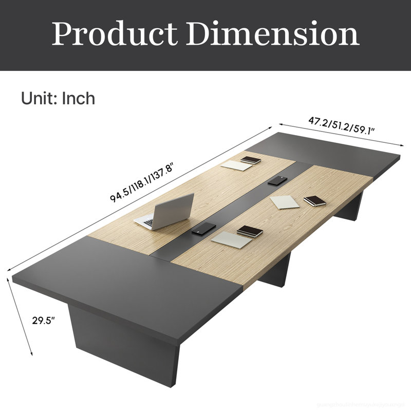 Table de conférence ergonomique moderne avec gestion des câbles et conception polyvalente, 29.5" H x 94.5" L x 47.2" W, Grey