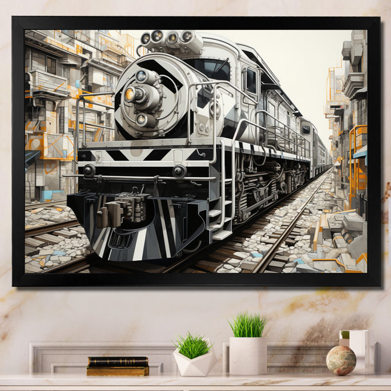 «Gray Train», impression géométrique sur toile, H 24 po x l 32 po x P 1 po, Cadre photo noir