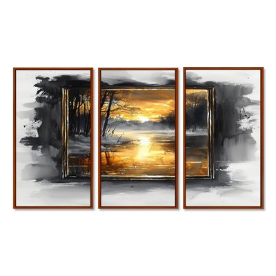 «Winter In Winter Landscape Evening Golden Glow II», ensemble de salon d'art mural paysage d'hiver