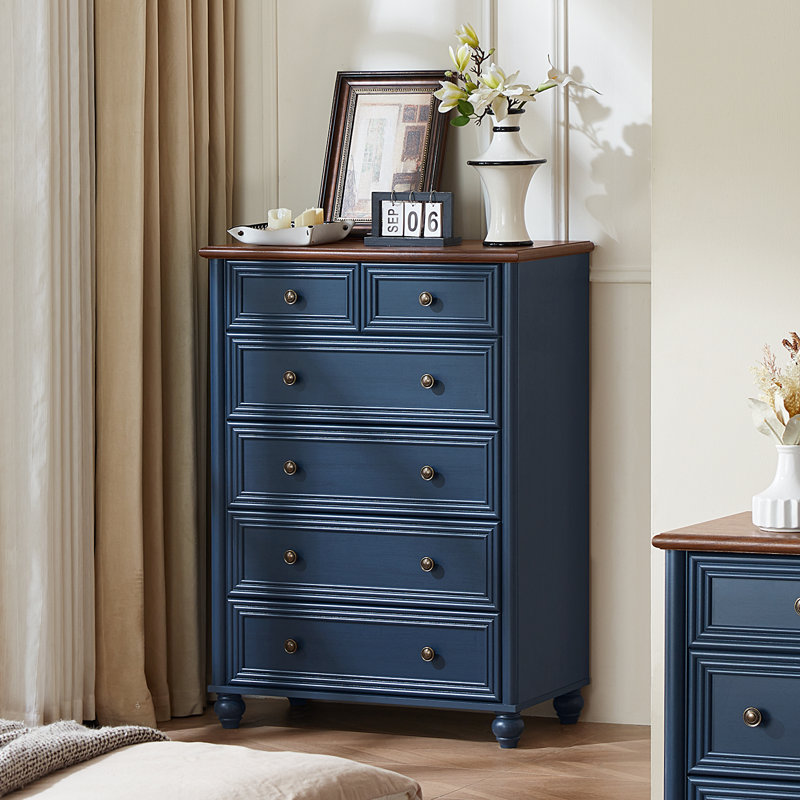 Farmhouse 6 Drawer Dresser, Chest Of Drawers For Bedroom, 43.5" Tall Dresser With Roman Column And Metal Handles, Storage Dressers Organizer For Living Room, Hallway, Closet 