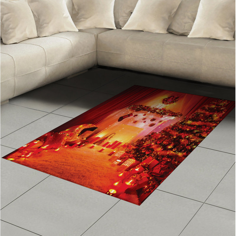 Tapis décoratif de Noël à haute densité en fibres de polyester à longs fils, Rectangle— 4 pi x 5 pi 8 po