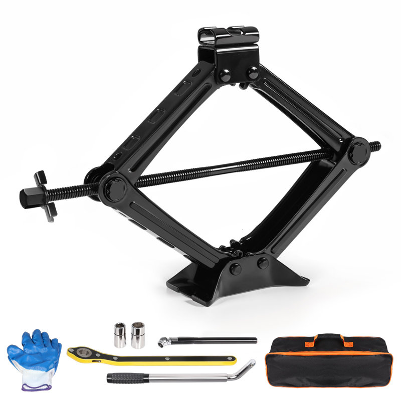 Black Steel 2 Ton Scissor Car Jack Kit with Lug Wrench