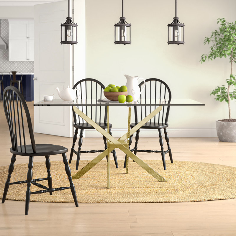 Gabir Glass Top Metal Base Dining Table, Gold