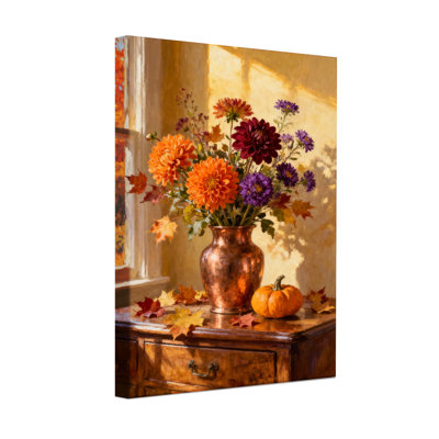 Plants & Flowers Autumn Flowers In Copper Vase With Pumpkin