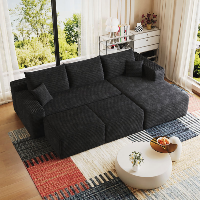 95'' Corduroy Sectional, Black