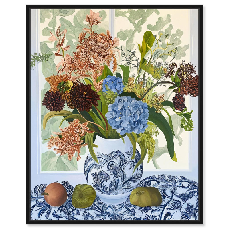«Blue Vase Bounty Canvas Modern Farmhouse» par Art Remedy, H 21 po x l 17 po, Cadre flottant noir