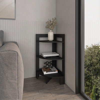 3-Shelf Black Corner Unit - Add A Modern Touch To Your Home Optimize Spaces Shelf With 3 Levels Decorative Storage Option Contemporary Style