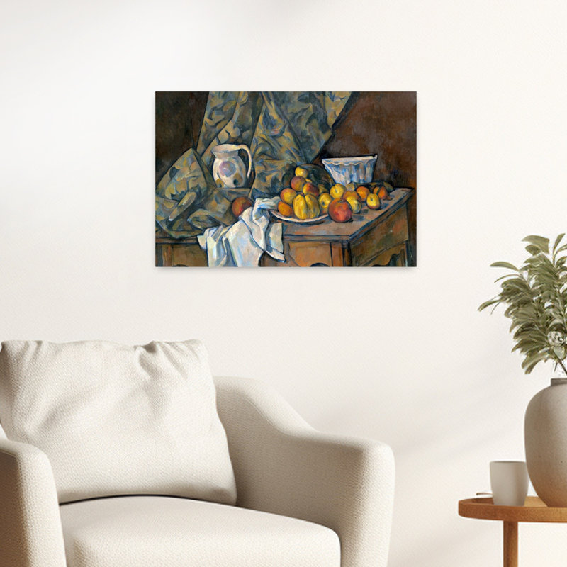 Nature morte aux pommes et aux pêches, vers 1905. Estampe d'art mural abstraite et contemporaine., H 16 po x l 24 po