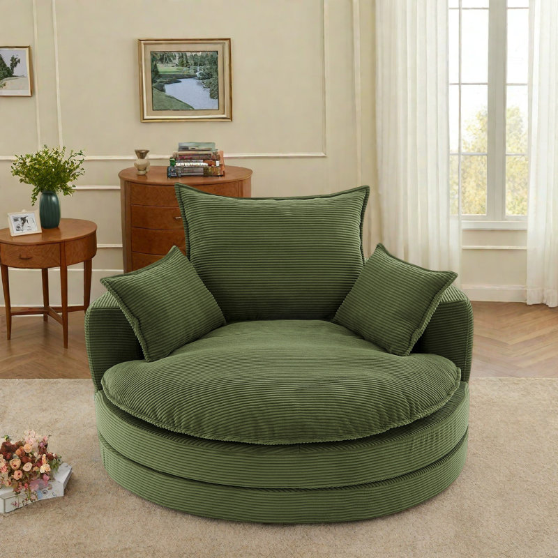Fauteuil d'appoint pivotant à 360 ° avec coussins à deux couches et 3 coussins amovibles, Vert