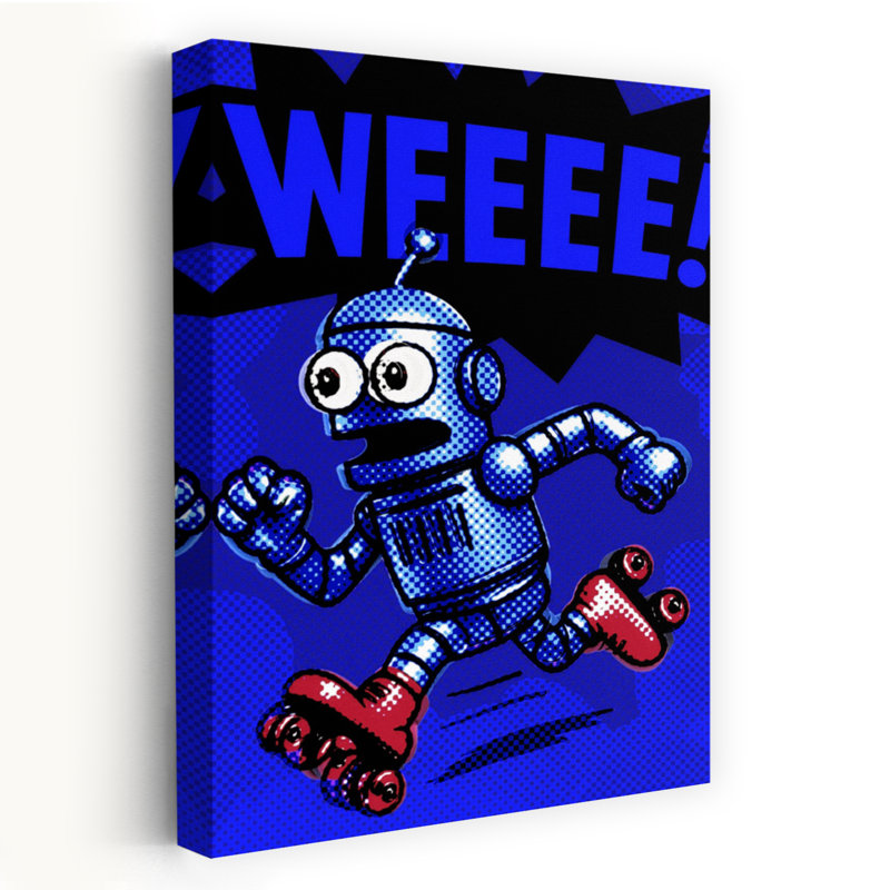 «Roller Skating Robot Classic Energetic Playful», reproduction d'art mural, H 24 po x l 16 po