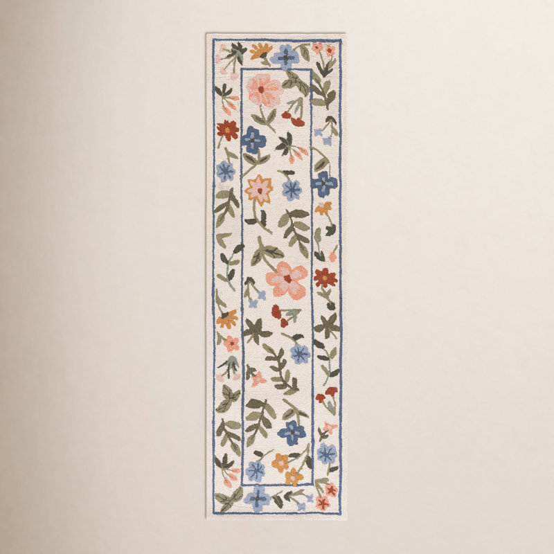 Tapis floral en laine et coton touffeté à la main Angeline Martha Stewart, Tapis de couloir 2 pi 3 po x 8 pi
