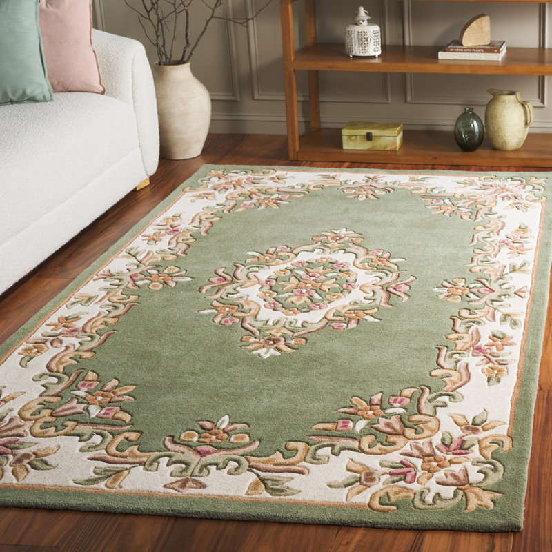 Tapis floral en laine / coton touffeté à la main Stender, Rectangle 5 pi x 8 pi