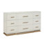 Commode 9 tiroirs beige avec finition texturée et quincaillerie dorée (miroir non inclus)
