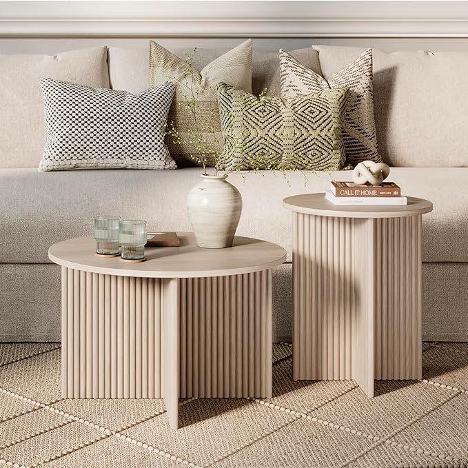 Ebern Designs Round Fluted Nesting Coffee Table 2pc Set - White | Wayfair