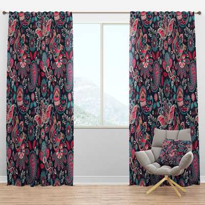 Floral Paisley in Retro Style - Paisley Curtain - Velvet Room darkening - 1 panel