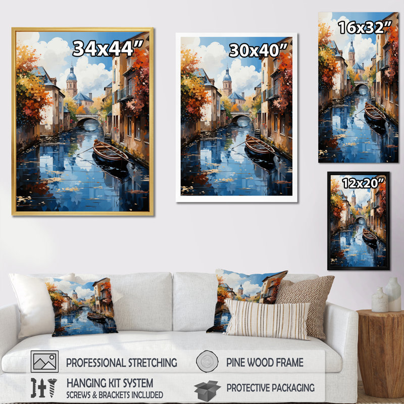 «Beige Canal Vibrant Waterway Bold III», reproduction sur toile, H 40 po x l 30 po x P 1,5 po, Encadrement doré