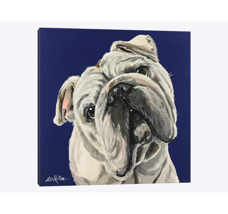 « english bouledogue on blue » par hippie hound studios, impression sur toile tendue, H 12 po x l 12 po x P 0,75 po