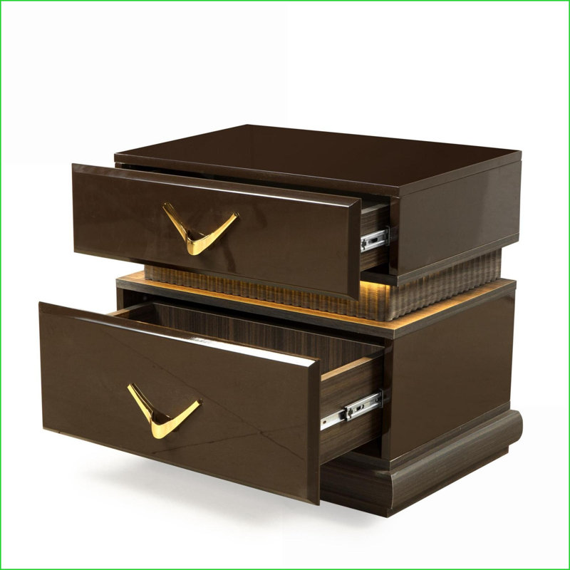 Table de chevet moderne à 2 tiroirs en bois brun avec lumières DEL