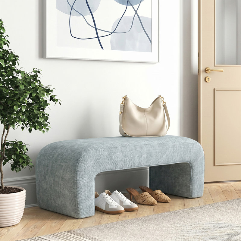 Ichika 47" W Upholstered Bench, Sky Blue