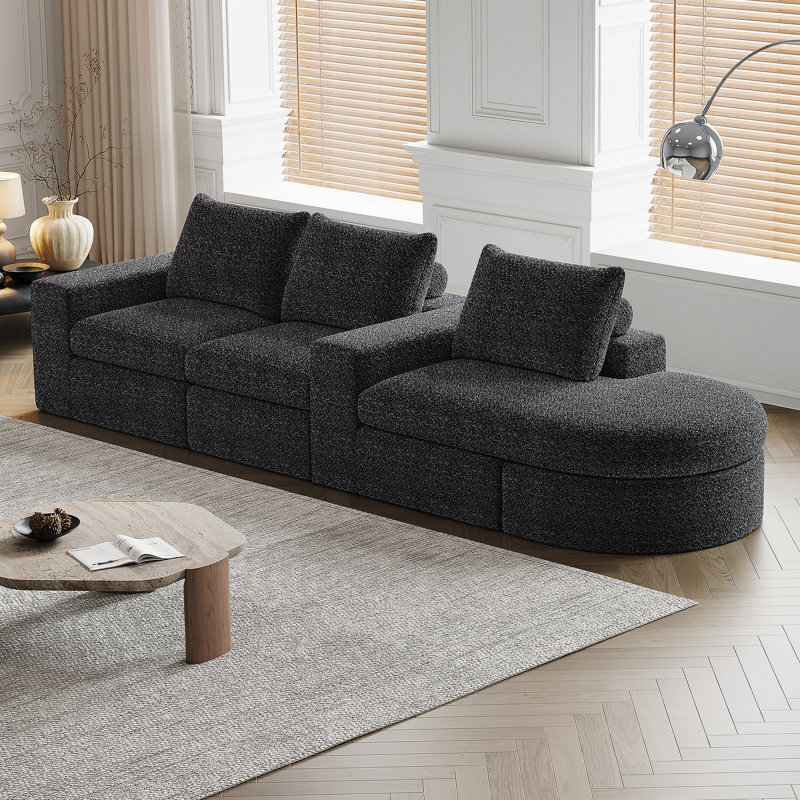 Canapé modulaire incurvé en chenille de 99 pouces avec méridienne, canapé modulaire rembourré en forme de L avec sièges profonds, canapé modulaire en velours côtelé pour salon et chambre à coucher, aucun assemblage requis
