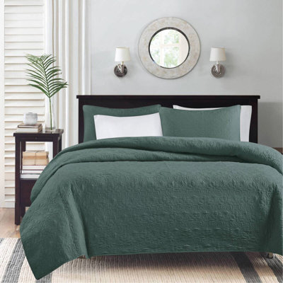 Ensemble de couvre-lit réversible 3 pièces, vert baumier, grand lit, surdimensionné avec matelassage à motif et traitement antimicrobien