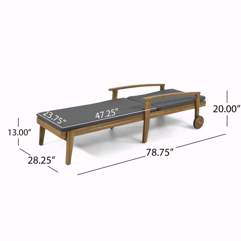 Chaise longue inclinable avec coussins 78,75 po Strausbaugh, Gris foncé / teck